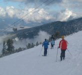 Skiers on the Pirin mountain, Bansko